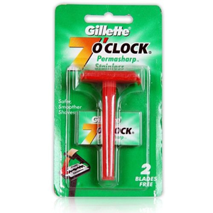 GILLETTE 7 OCLOCK PERMASHARP STAINLESS RAZOR WITH BLADES
